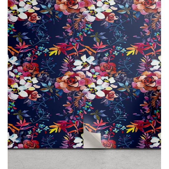 Ambesonne Aquarelle Bloom Peel & Stick Wallpaper for Home, Modern Dreamy Bloom, 13"x36", Quartz Coral Multicolor