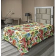 thumbnail image 1 of Ambesonne Aquarelle Floral Flat Bedding Sheet Soft Top Sheet, Art Garden Leaves, Twin, Coral Jade Green Mustard, 1 of 1