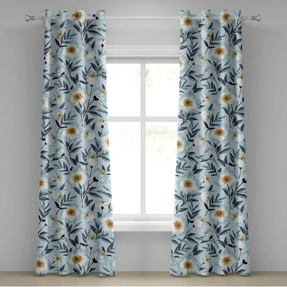 Ambesonne Aquarelle Floral Grommet Curtain, Bloom Vintage Boho, 50"x120", Burnt Orange Pale Blue