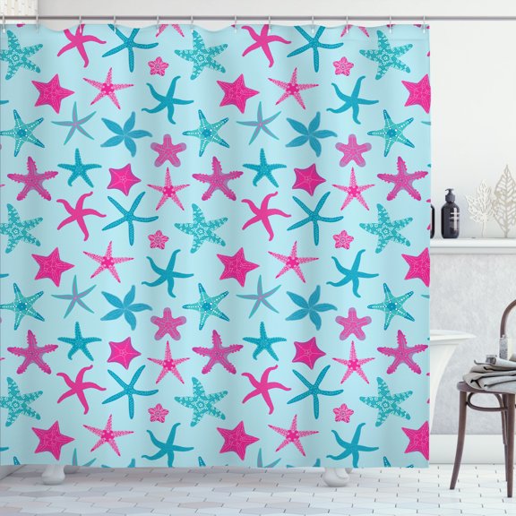 Ambesonne Aquarium Shower Curtain, Colorful Aquatic Animals, 69"Wx84"L, Pale Blue and Multicolor
