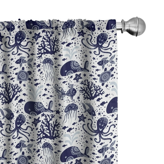 Ambesonne Aquatic Window Curtains, Underwater Marine Animals, Each 28" W x 95" L, Pale Cadet Blue Indigo