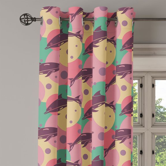 Ambesonne Aquatic Grommet Curtain Single Panel, Dolphin Underwater, 50"x60", Jade Green Dried Rose