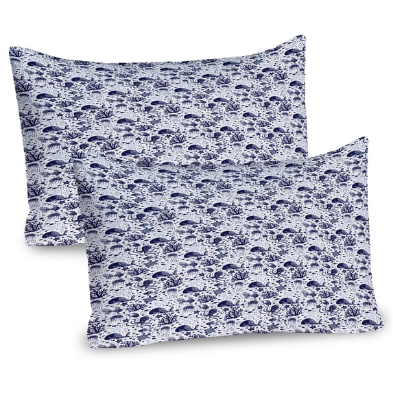 Ambesonne Aquatic Pillow Sham 2 Pack, Underwater Marine Animals, 36"x20", Pale Cadet Blue Indigo