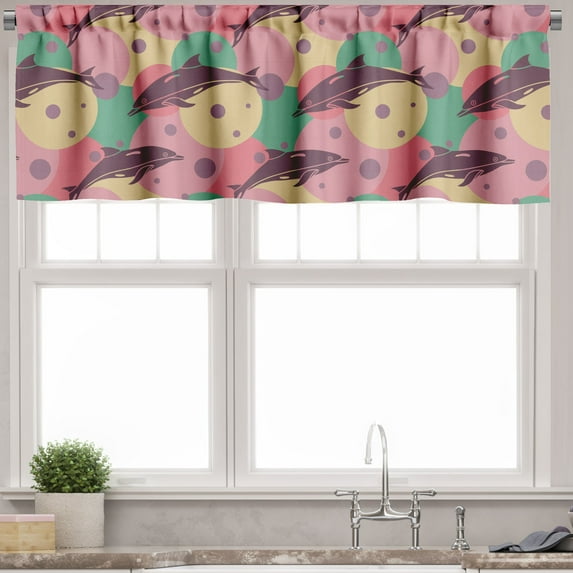 Ambesonne Aquatic Valance Pack of 2, Dolphin Underwater, 54"X12", Jade Green Dried Rose