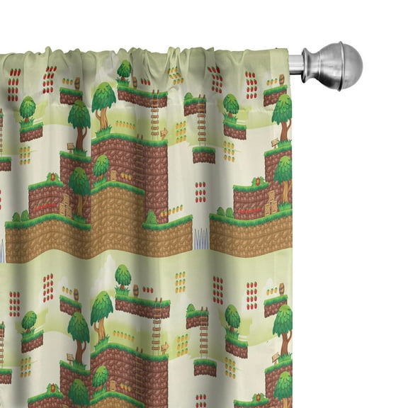 Ambesonne Arcade Curtains, Vintage Video Game Platform, Pair of 28"x63", Pale Green Brown