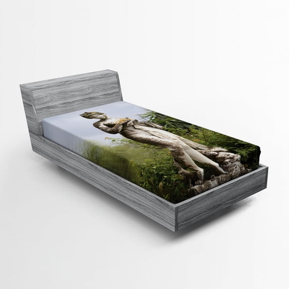Ambesonne Architecture Fitted Sheet, Achilion Palace Corfu, Twin Size, Green Beige