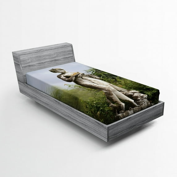 Ambesonne Architecture Fitted Sheet, Achilion Palace Corfu, Twin XL Size, Green Beige