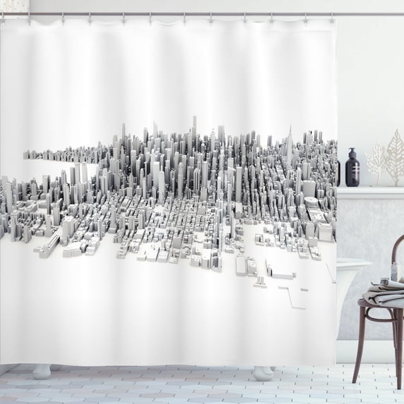 Ambesonne Architecture Shower Curtain, Urban Buildings View, 69"Wx75"L, Charcoal Grey Dust and White