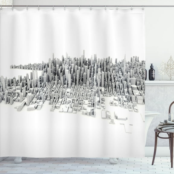 Ambesonne Architecture Shower Curtain, Urban Buildings View, 69"Wx84"L, Charcoal Grey Dust and White