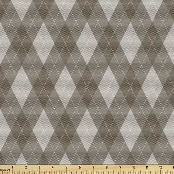 Ambesonne Argyle Fabric by the Yard Upholstery, Lozenges in Earth Colors, 1 Yard, Pale Sepia Taupe Dimgray