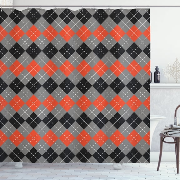 Ambesonne Argyle Shower Curtain, Scottish Cage Plaid Pattern, 69"Wx84"L, Dimgray and Burnt Sienna