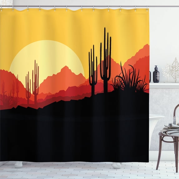 Ambesonne Arizona Shower Curtain, Wild Western Sunset Cactus, 69"Wx84"L, Burnt Orange Mustard