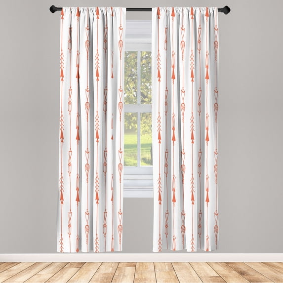 Ambesonne Arrow Curtains, Tribal Hand Drawn Boho Art, Pair of 28"x63", Salmon White