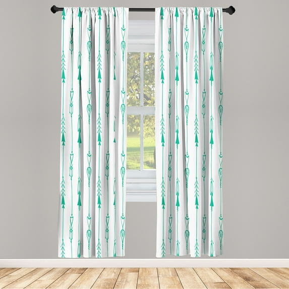 Ambesonne Arrow Curtains, Tribal Hand Drawn Boho Art, Pair of 28"x63", Sea Green