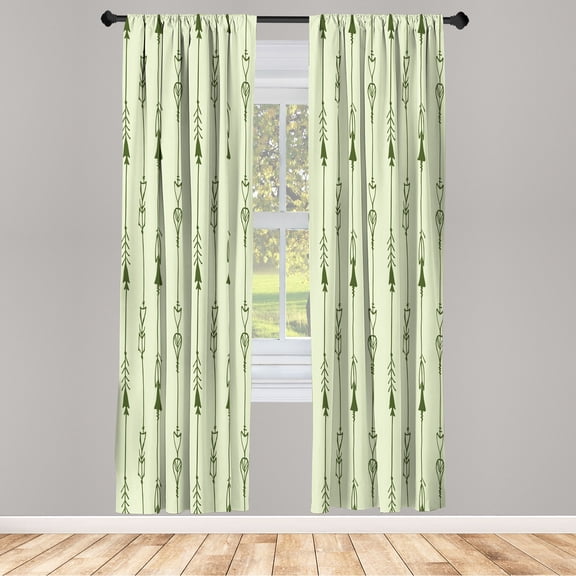 Ambesonne Arrow Curtains, Tribal Hand Drawn Boho Art, Pair of 28"x84", Olive Green