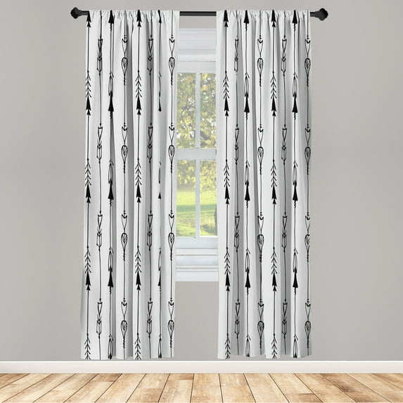 Ambesonne Arrow Curtains, Tribal Hand Drawn Boho Art, Pair of 28"x84", Pale Grey