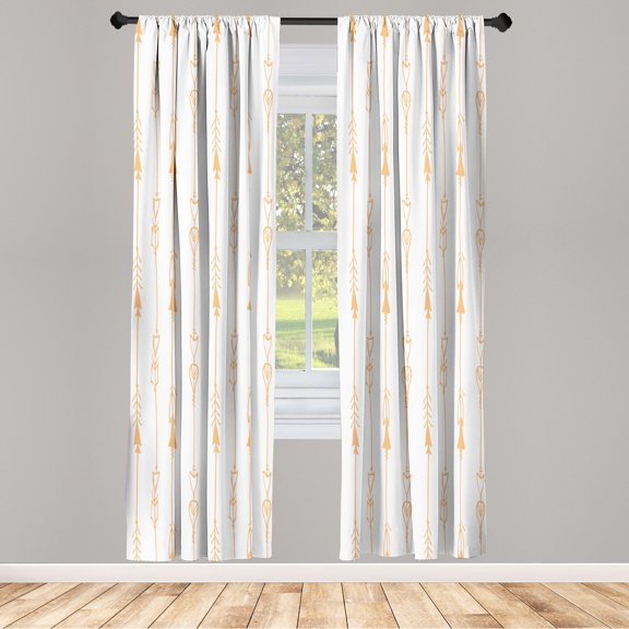 Ambesonne Arrow Curtains, Tribal Hand Drawn Boho Art, Pair of 28"x84", Peach White