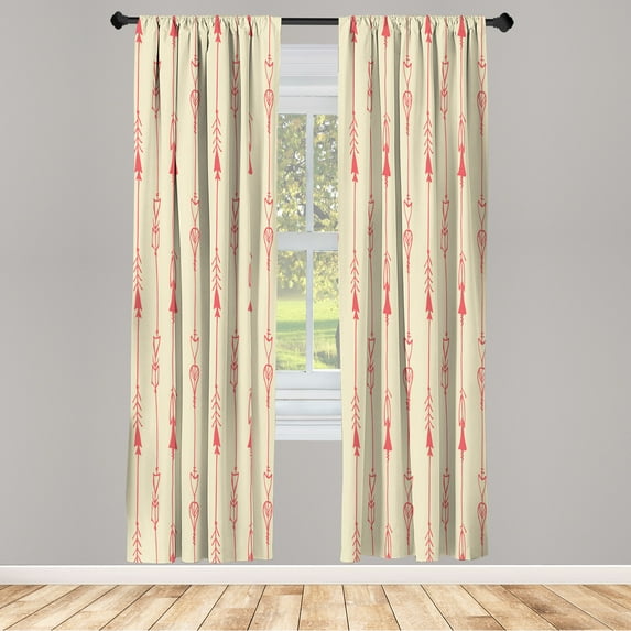 Ambesonne Arrow Curtains, Tribal Hand Drawn Boho Art, Pair of 28"x95", Coral Ecru