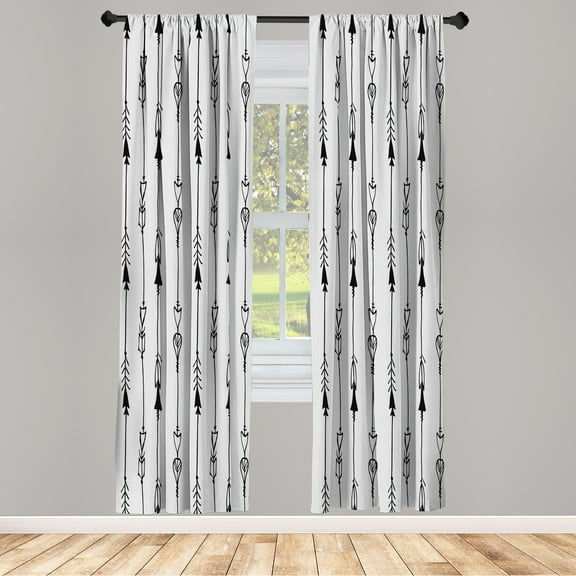 Ambesonne Arrow Curtains, Tribal Hand Drawn Boho Art, Pair of 28"x95", Pale Grey