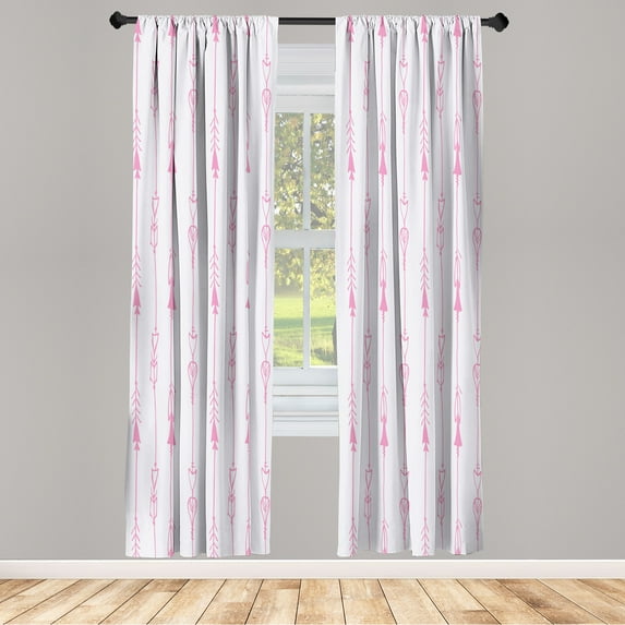 Ambesonne Arrow Curtains, Tribal Hand Drawn Boho Art, Pair of 28"x95", Pale Pink