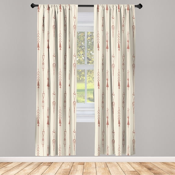 Ambesonne Arrow Curtains, Tribal Hand Drawn Boho Art, Pair of 28"x95", Pale Ruby
