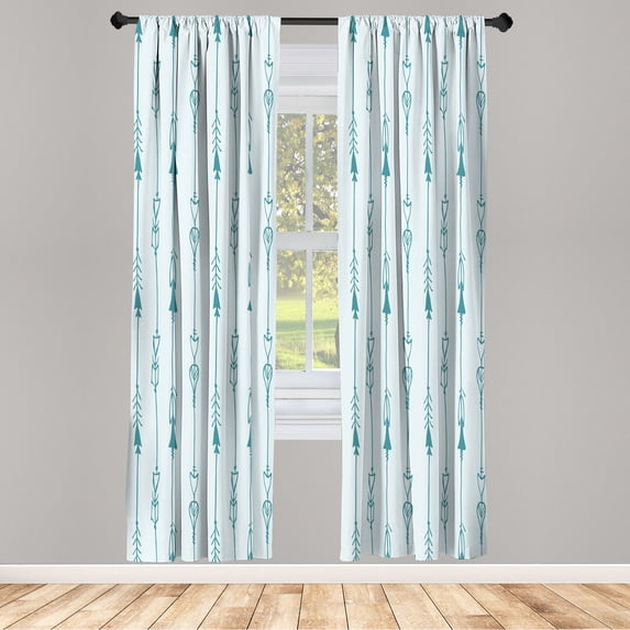 Ambesonne Arrow Curtains, Tribal Hand Drawn Boho Art, Pair of 28"x95", Pale Turquoise