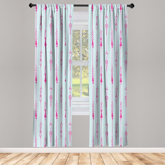 Ambesonne Arrow Curtains, Tribal Hand Drawn Boho Art, Pair of 28"x95", Pastel Pink