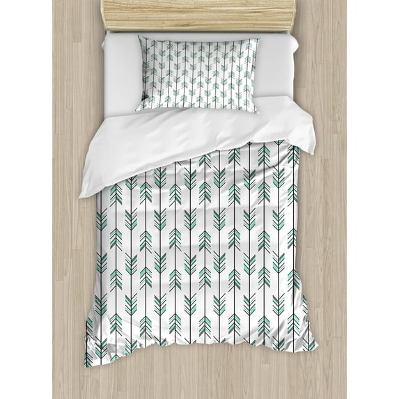 Ambesonne Arrow Duvet Cover Sets, Tribal Graphic Pattern, 2-Twin, Black White Green