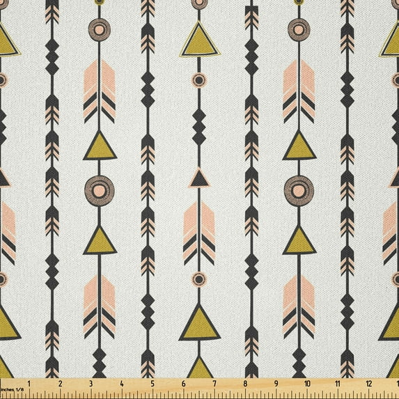 Ambesonne Arrow Fabric by the Yard Microfiber, Boho Retro Style, 10 Yards, Black Pink Green