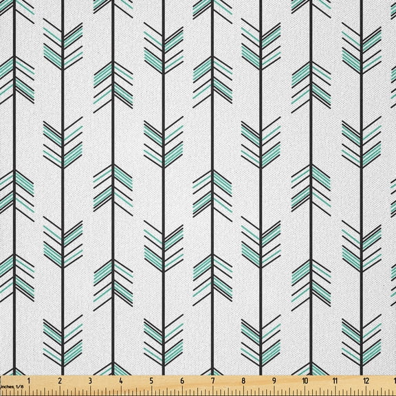 Ambesonne Arrow Fabric by the Yard Microfiber, Tribal Graphic Pattern, 2 Yards, Black White Green