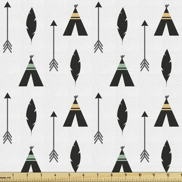 Ambesonne Arrow Fabric by the Yard Upholstery, Triangular and Feathers, 2 Yards, Charcoal Grey White