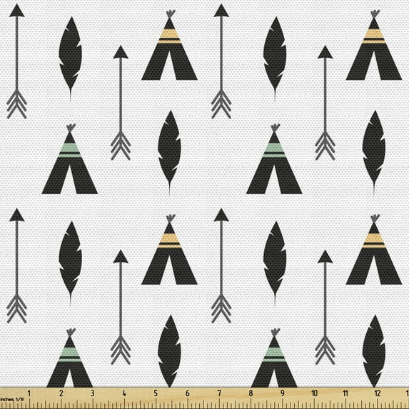 Ambesonne Arrow Fabric by the Yard Upholstery, Triangular and Feathers, 5 Yards, Charcoal Grey White