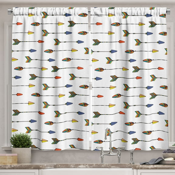 Ambesonne Arrow Kitchen Curtains, Native Folk, 55"x45", Multicolor