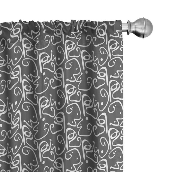 Ambesonne Art 4-Panel Curtains, Random Curves and Polka Dots, 56"x95", Grey and White