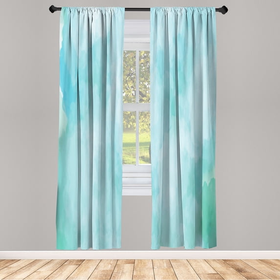Ambesonne Art Abstract Curtains, Soft Dream Smoke, Pair of 28"x95", Pale Blue and Seafoam