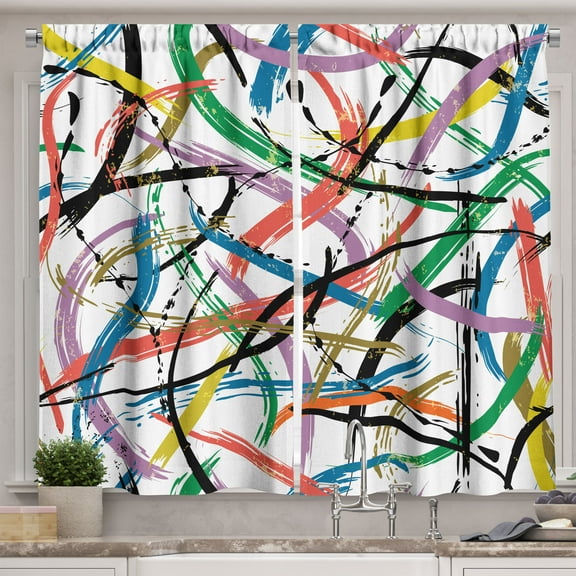 Ambesonne Art Abstract Kitchen Curtains, Modern Novelty, 55"x24", Multicolor