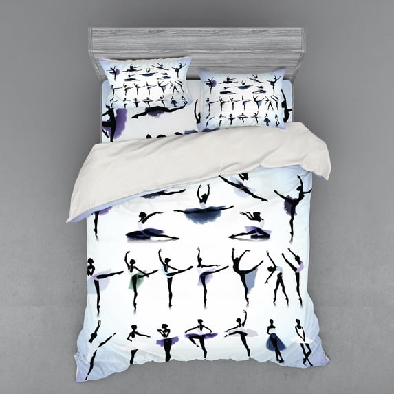 Ambesonne Art Bedding Set 4 Pcs, Female Ballet Dancers, Queen, Purple Lavender White