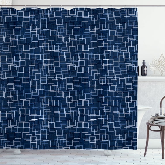 Ambesonne Art Blue Shower Curtain, Overlapping Square Forms, 69"Wx84"L, Indigo