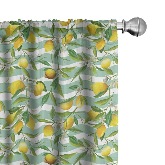 Ambesonne Art Curtains, Blooming Lemon Tree, Pair of 28"x63", Fern Green Seafoam