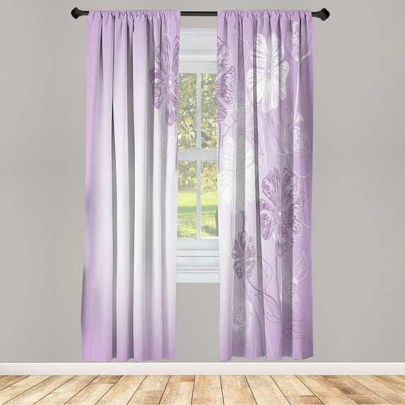 Ambesonne Art Curtains, Cherry Blossom Fantasy Garden, Pair of 28"x84", Mauve White