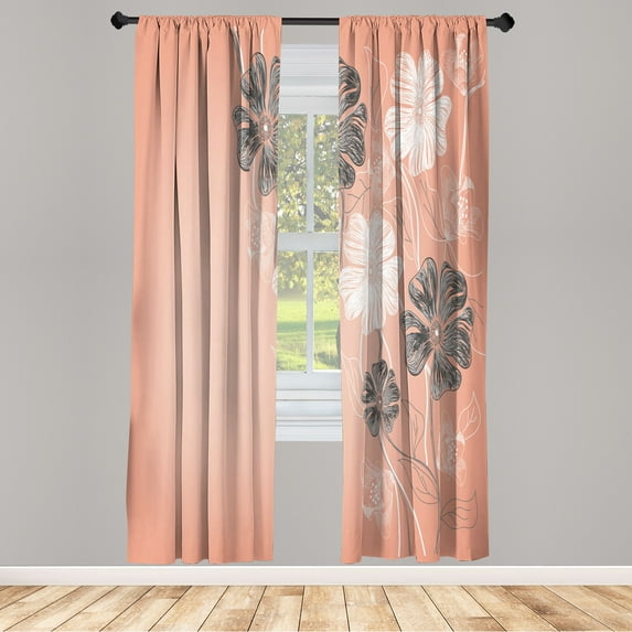 Ambesonne Art Curtains, Fantasy Bridal Garden Spring, Pair of 28"x95", Coral Ivory