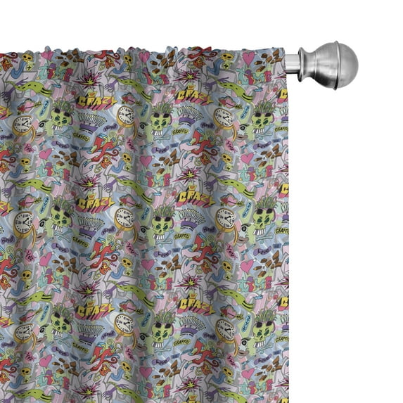 Ambesonne Art Curtains, Hip-Hop Graffiti Love, Pair of 28"x95", Multicolor