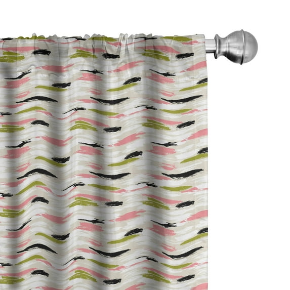 Ambesonne Art Curtains, Thick Brushstrokes Stripes, Pair of 28"x84", Coral Black Olive Green