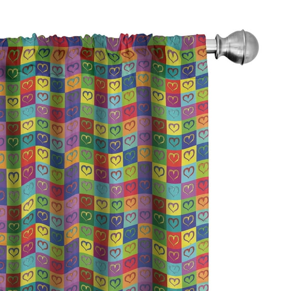 Ambesonne Art Curtains, Vivid Heart Colorful Square, Pair of 28"x95", Multicolor