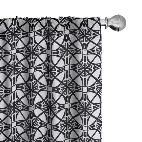 Ambesonne Art Deco Window Curtains, Crocked Wire Netting, Each 28" W x 63" L, Black and Pale Grey