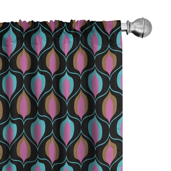 Ambesonne Art Deco Window Curtains, Retro Whimsical Shapes, Each 28" W x 95" L, Pink Charcoal Grey Blue