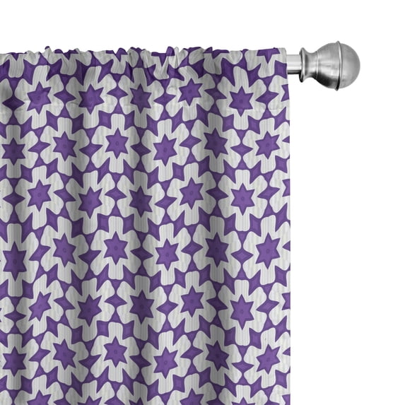 Ambesonne Art Deco Window Curtains, Stars and Shapes, Each 28" W x 63" L, Blue Violet Dark Violet