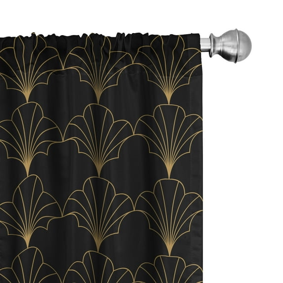 Ambesonne Art Deco Curtains, Black Vintage Line Shells, Pair of 28"x84", Black and Sand Brown