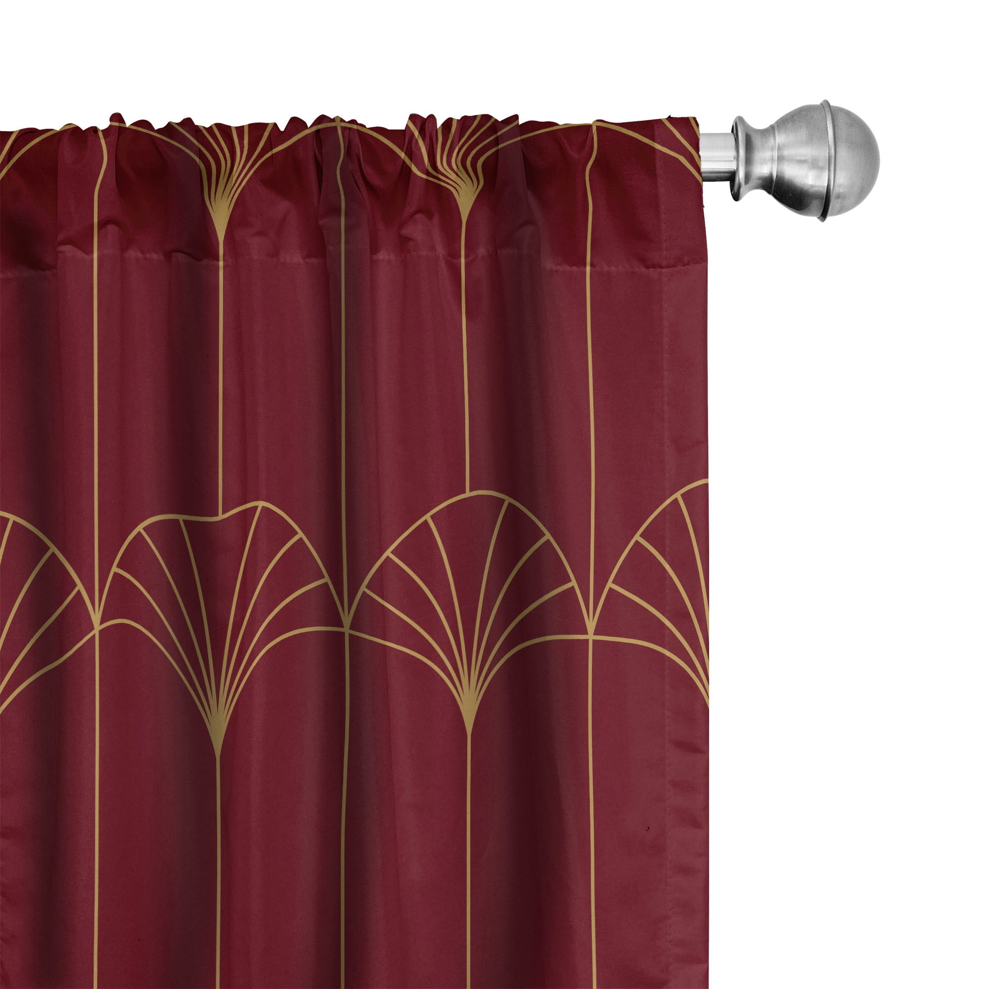 Burgundy and Sand Brown Art Deco Microfiber Curtain Panel Pair