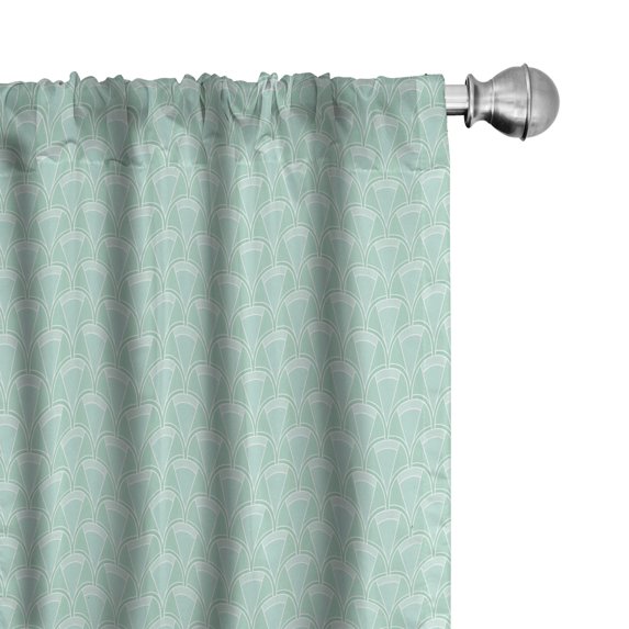 Ambesonne Art Deco Curtains, Greenish Triangles Circles, Pair of 28"x95", Almond Green and White